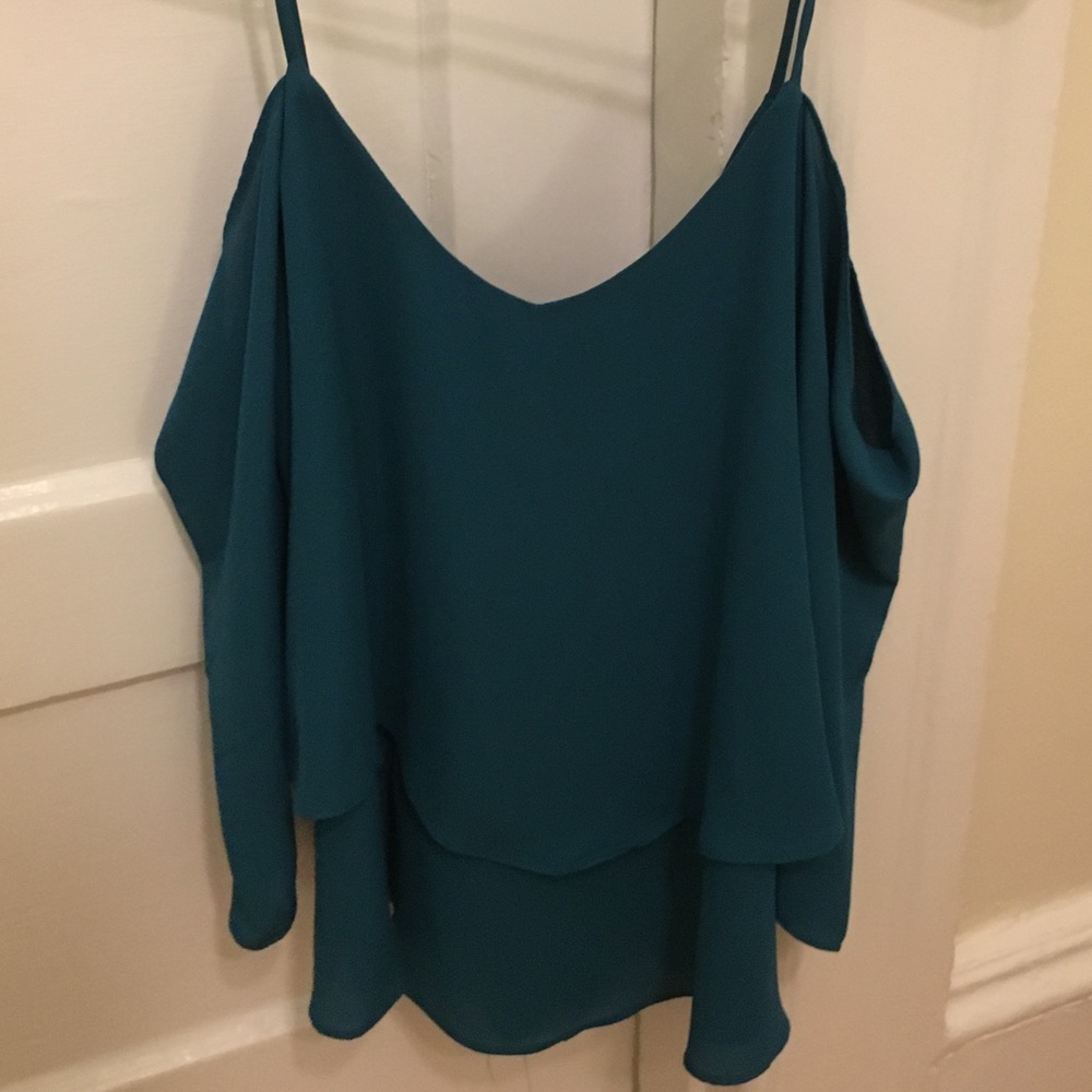 Francesca’s teal cold shoulder blouse